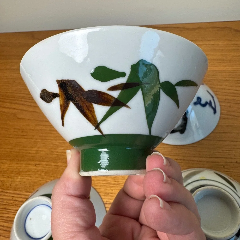 Japanese Style Ceramic Rice Bowl Set with Various abstract Bamboo Design Accents